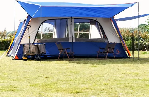 Vista 6 de KTT Extra Large Tent 12-14 Person,Family Cabin Tents,2 Rooms,Straight Wall,2 Doors 4 Windows with Mesh,Waterproof,Double Layer,Big Tent for Azul