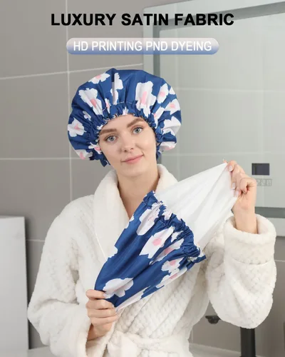 Vista 5 de YIZIJIZI - Gorro de ducha, gorras de baño para mujer reutilizables impermeables, gorras de ducha de dos capas grandes reutilizables adecuadas