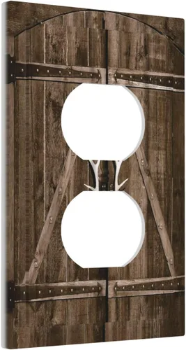 Vista 2 de Placa Decorativa de Pared de Granja Rústica con Cuerno de Madera para Puerta de Granero 1 Banda Duplex Cubiertas de Toma Eléctrica Soltera