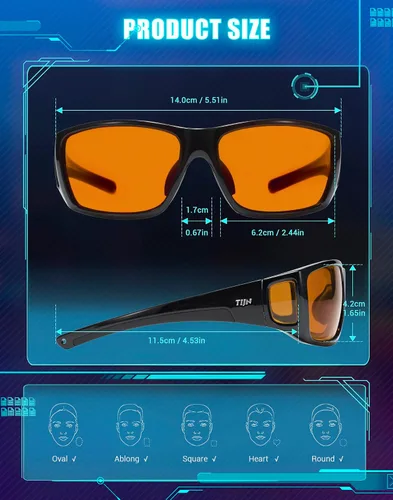 Vista 5 de TIJN Blue Light Glasses for Woman Men Computer Gaming Red Sleep Eyeglasses Orange Bluelight Blocking Amber Lens Screen Use