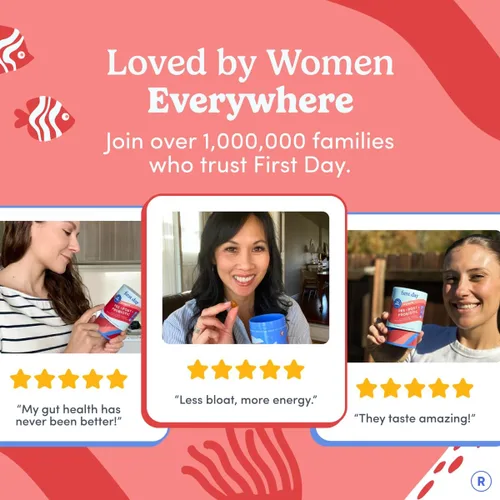 Vista 9 de FIRST DAY Gomitas probióticas 3 en 1 para mujer - Prebiótico + probiótico + suplemento postbiótico - Apoya la salud digestiva y oral, función