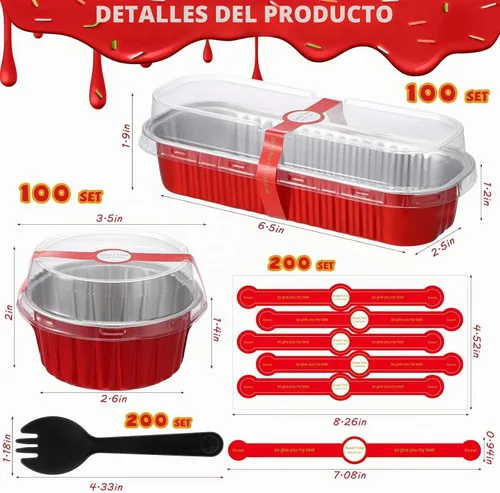 Vista 2 de Suclain 600 piezas de mini moldes para pan con tapas y cucharas, pegatinas de sellado, bandejas desechables de papel de aluminio de 6.8 onzas