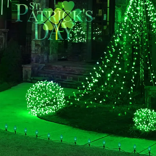 Vista 6 de Bombillas de Repuesto de Luz de Navidad C9, Paquete de 25 Bombillas de Luces de Navidad Verde Transparente, Bombilla de Base Intermedia E17
