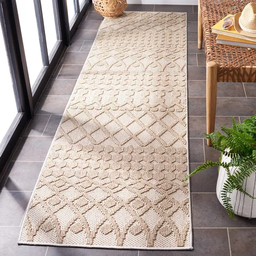 Vista 2 de SAFAVIEH Global Collection - Alfombra de pasillo, 2 pies 2 pulgadas x 8 pies, diseño beige y marrón, no desprende pelusa y de fácil cuidado
