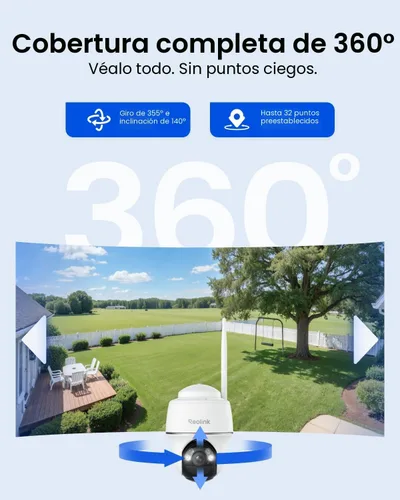 Vista 2 de Cámara de seguridad inalámbrica para exteriores, alimentación solar con visión nocturna 2K, Wi-Fi de 2.4/5 GHz, conversación de 2 vías, funciona