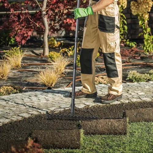 Vista 6 de Rastrillo de jardín, rastrillo de arco de 6 pies, rastrillo de nivelación resistente con mango ajustable, rastrillo de paja de metal de cabeza ancha