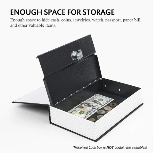 Vista 3 de KYODOLED Caja fuerte de metal portátil con cerradura de llave, libro secreto oculto, libro secreto seguro, libro de desviación con diccionario, 9.5