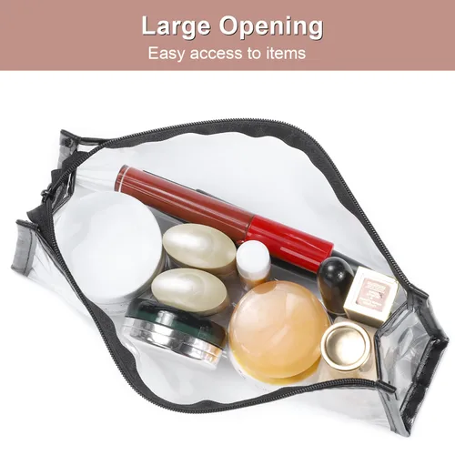 Vista 3 de Etercycle Bolsa de aseo aprobada por la TSA, bolsas transparentes con cremallera para viajar, bolsas de maquillaje transparentes Samll bolsa de Negro