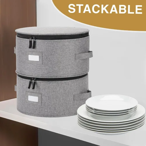 Vista 8 de Juego de 4 cajas de almacenamiento de porcelana para vajilla – Carcasa rígida y apilable – Tamaños: 12 – 10 – 8.5 pulgadas y 7 pulgadas de ancho