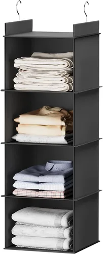 Vista 7 de YOUDENOVA Organizador colgante de armario, 4 estantes colgantes para armario, color beige