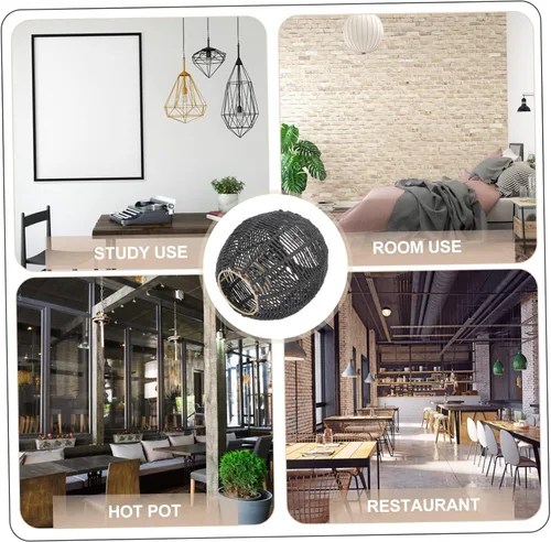 Vista 5 de Lámpara de cuerda tejida hecha a mano, cubierta de araña retro para comedor, estilo moderno, linterna de techo, cuerda de papel, decoración de luz
