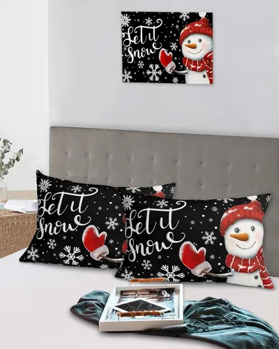 Vista 5 de Fundas de almohada de tamaño estándar de muñeco de nieve, 2 paquetes de fundas de almohada suaves para cama, fundas decorativas para sofá de cuerpo