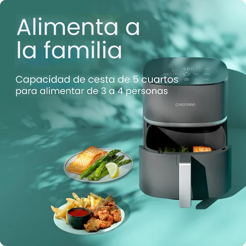 Vista 3 de Chefman TurboX - Freidora de aire 4 en 1, freidora de aire de 5 cuartos de galón para pollo extra crujiente, papas fritas, alas y más, freír al