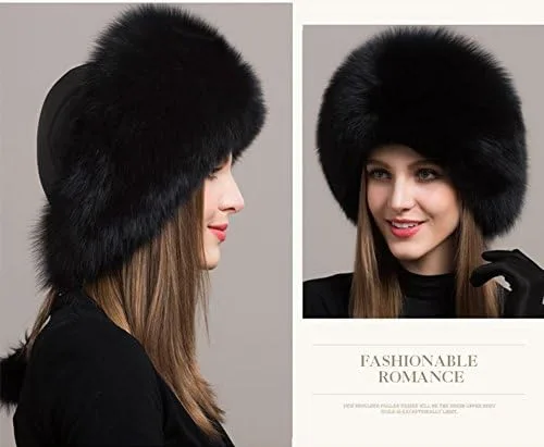Vista 3 de Gegefur Sombreros de piel de zorro real para mujer, cálidos para invierno