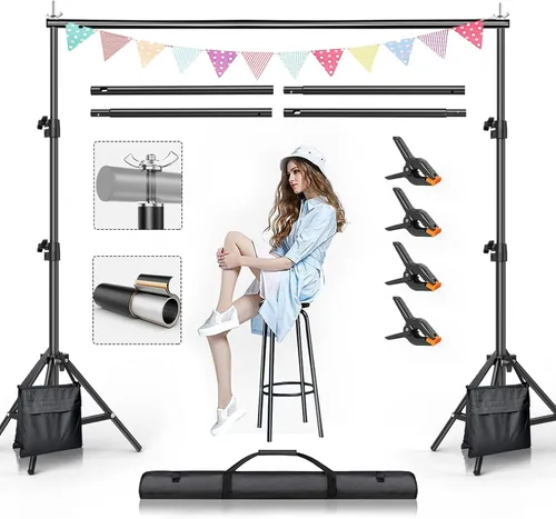 Vista 13 de BEIYANG Soporte de fondo ajustable de 6.5 x 6.5 pies, kit de soporte de fondo para fotos con bolsa de transporte para fiestas, decoración, bodas