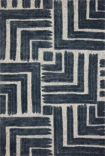 Vista 5 de Loloi Hagen Collection HAG-04 - Alfombra de área de 6 pies y 7 pulgadas x 9 pies 2 pulgadas, color blanco y azul marino Blanco / azul marino