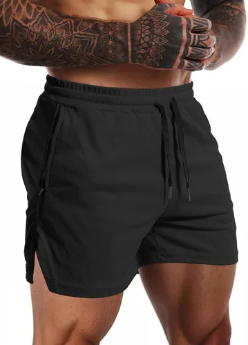 Vista 2 de Aolesy Pantalones cortos de entrenamiento para hombre con bolsillo con cremallera de 5 pulgadas, ligeros, para gimnasio, correr, fisicoculturismo
