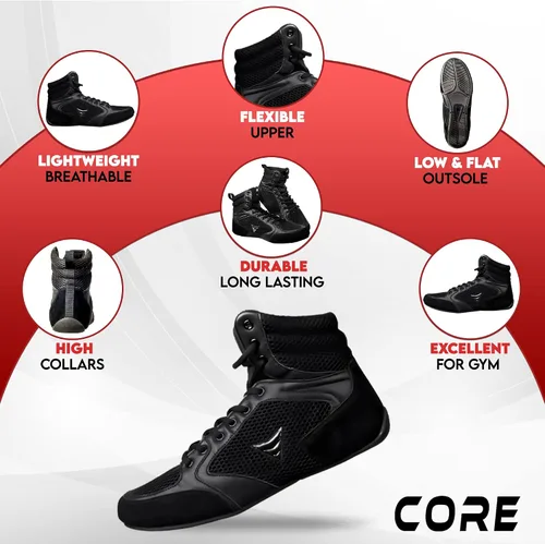 Vista 4 de CORE Wrestling Shoes Mat Ace - Zapatos ligeros de boxeo de artes marciales - Zapatos de levantamiento de pesas para peso muerto - para hombres