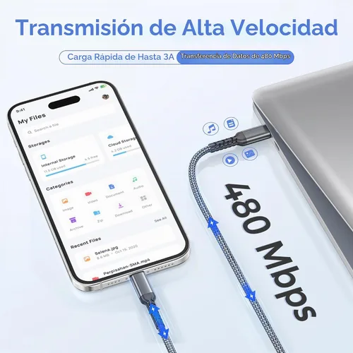 Vista 6 de Basesailor Cable de carga corto de 1 pie para iPhone 14 13 con adaptador Gris