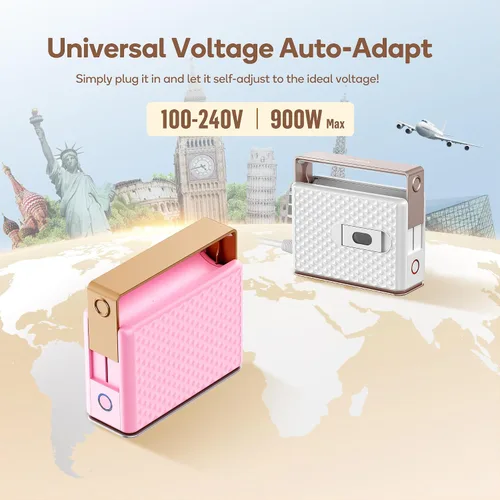 Vista 3 de Newbealer Plancha de vapor de viaje para ropa, vaporizador de mano de voltaje global de 100-240 V, planchado en seco a 293 ℉, suela de cerámica