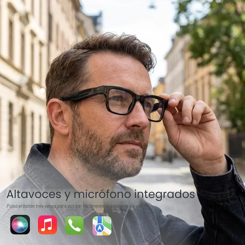 Vista 5 de Lentes inteligentes AI con lentes de cambio de color, gafas Bluetooth para hombres y mujeres con traducción más de 160 idiomas asistente de voz