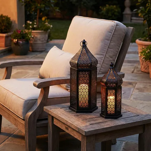 Vista 7 de VELA LANTERNS Farol Marroquí Grande Torre de Templo Lámpara Portavelas Decorativo para Decoraciones de Ramadán, Halloween, Colgante, Patio o Porche