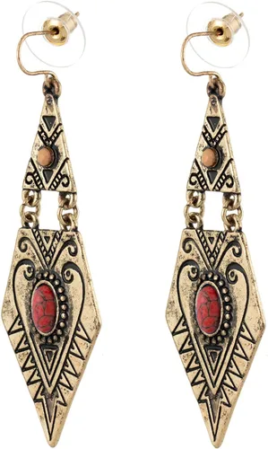 Vista 2 de Boho Vintage - Pendientes colgantes para mujer, aretes de latón, joyería étnica