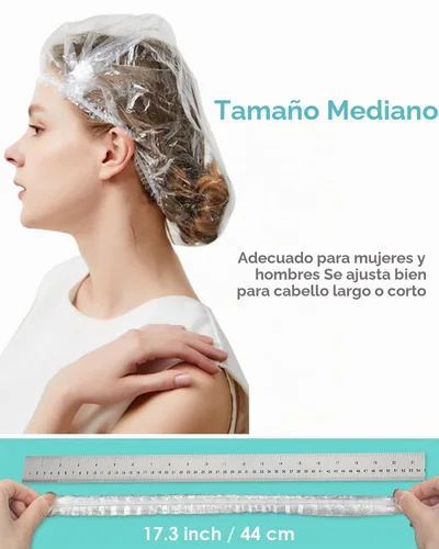 Vista 2 de Auban Gorra de ducha desechable, 100 PIEZAS Tapa de baño de plástico transparente gruesa e impermeable para tratamiento del cabello