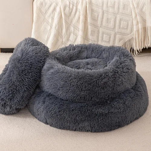 Vista 7 de Camas para gatos de interior, cama redonda para perros pequeños, color gris Gris-oscuro