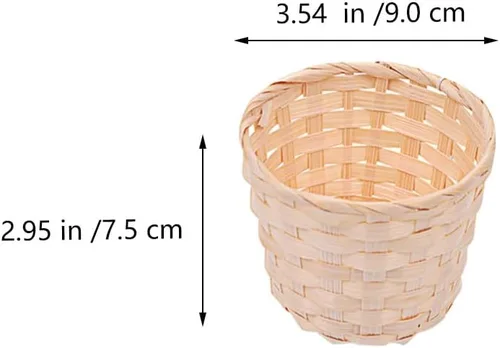 Vista 2 de Happyyami 5 canastas de bambú hechas a mano para postres de frutas y almacenamiento en el hogar, 3.54 x 3.54 x 2.95 pulgadas, mini picnic