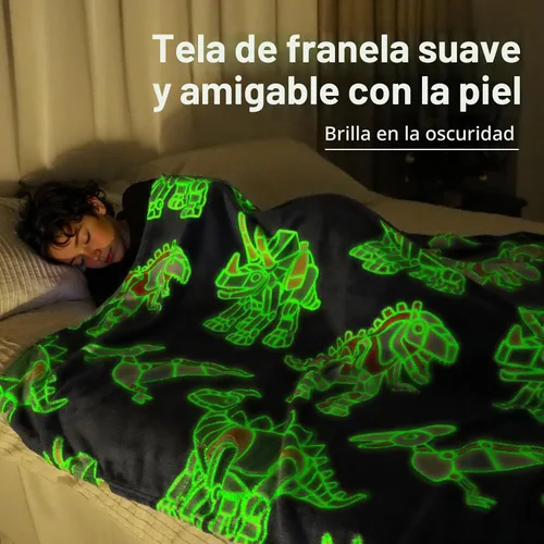 Vista 2 de MIBOI Manta de dinosaurio que brilla en la oscuridad para niños, manta Manta Glow Dino
