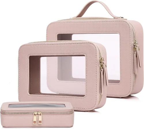 Vista 57 de Pinkmik Pequeña bolsa de maquillaje transparente, mini estuche para cosméticos, bolsa de aseo impermeable con cremallera, organizador de bolsos