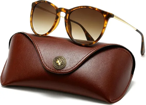 Vista 16 de SUNGAIT Gafas de sol redondas vintage prémium para mujeres y hombres Gradiente ámbar/marrón