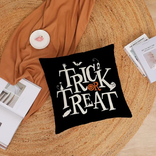 Vista 8 de Fundas de almohada de Halloween de 12 x 12 pulgadas, juego de 4 fundas de almohada decorativas con diseño de truco o trato, fundas de almohada