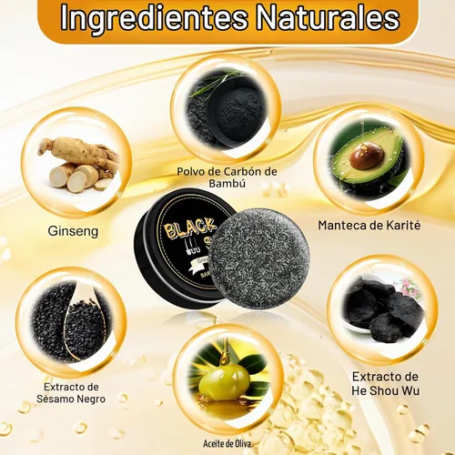 Vista 4 de Atsy Jabón en barra de cabello gris, jabón negro natural para cobertura de cabello gris, barra de champú oscurecimiento con ginseng y sésamo negro