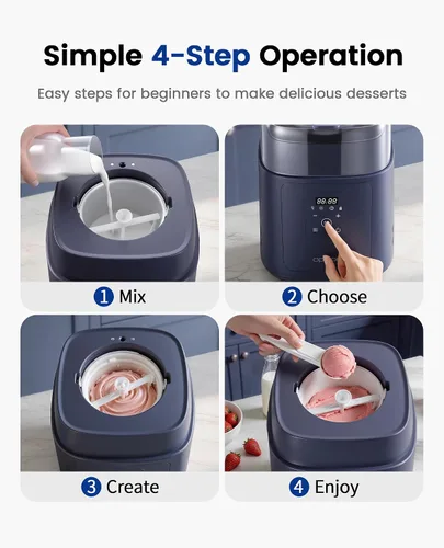 Vista 11 de Compresor 4 en 1 para hacer helados (1.0 cuartos de galón), sin precongelación, máquina automática de yogur, máquina de servir yogur congelado