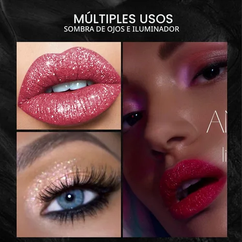 Vista 3 de Juego de 12 lápices labiales líquidos mate, maquillaje de labios, brillo de labios brillante con diamantes, 24 horas, de larga duración