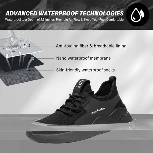 Vista 2 de Zapatos de punta de acero impermeables para hombres y mujeres, zapatos de trabajo ligeros, zapatillas de seguridad cómodas a prueba de pinchazos