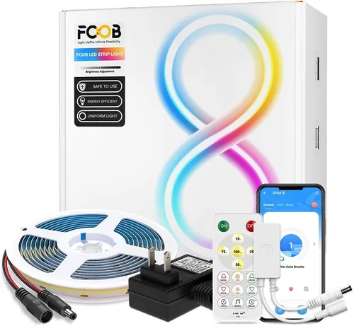 Vista 10 de COB - Tira de luz LED de 12 V, 4000 K, tiras de mazorca blanca natural con control remoto/aplicación, controlador Bluetooth, 16.4 pies, CRI 90+