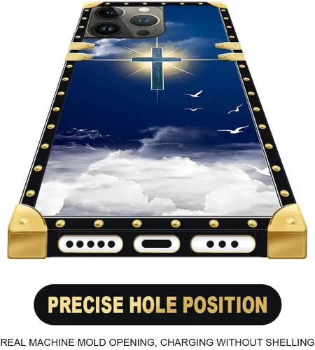 Vista 3 de Funda compatible con iPhone 15 Pro Max (6.7 pulgadas), patrón de fe cristiana de Jesús, dorado, de lujo, suave TPU duro, parte trasera