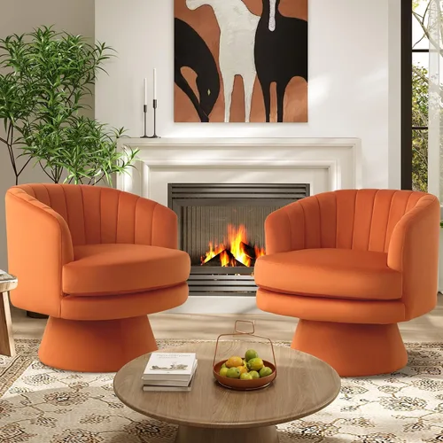 Vista 12 de IOMOR Silla giratoria de tocador con diseño de barril, silla moderna de mediados de siglo para sala de estar, dormitorio, espacios pequeños, silla
