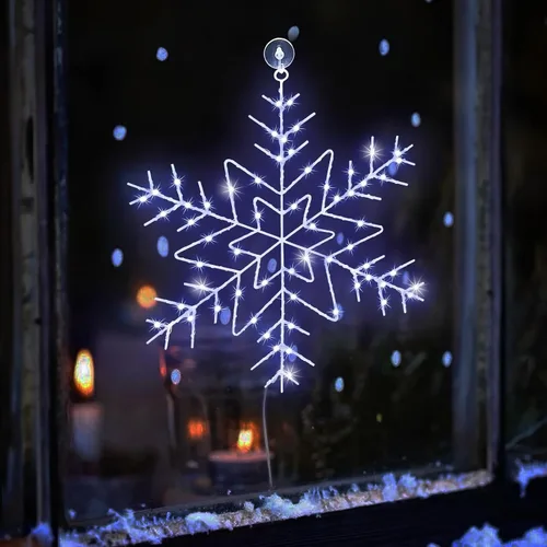 Vista 5 de Zimati - Luces navideñas para ventana, diseño de copo de nieve 14 in Iron Frame, Cool White, USB Powered, Timer, Remote Control, 8 Lighting Modes
