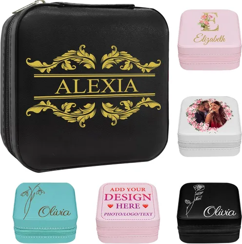 Vista 15 de Joyero personalizado para regalos de dama de honor, flor de nacimiento, inicial, joyería de viaje personalizada para mujeres, organizador de joyas