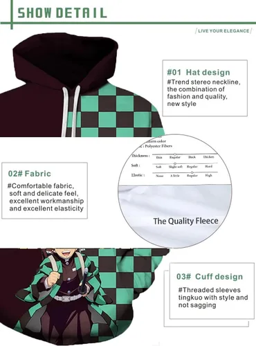 Vista 4 de Sudadera con capucha Slayer Kimetsu no Yaiba con estampado 3D de anime con capucha para hombres y mujeres