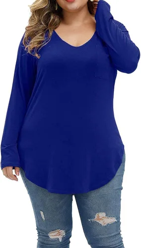 Vista 4 de ALLEGRACE Camisas de talla grande para mujer, camisetas básicas de manga larga para otoño, cuello en V, blusas casuales elegantes