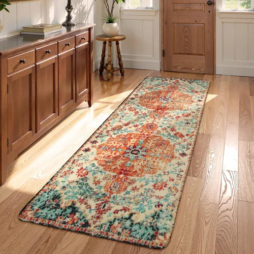 Vista 17 de Lahome Alfombra Floral Bohemio Medaillon - 2x3 Pequeña Alfombra de Baño Rosa Caliente, Alfombra de Cocina, Lavable a Máquina, Antideslizante, Suave