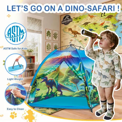 Vista 2 de Tienda de campaña de dinosaurio para niños varones, tienda de campaña de dinosaurio para niños para diversión interior y exterior, regalo perfecto