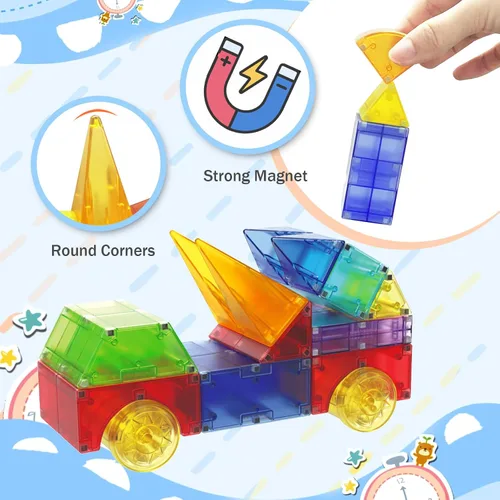 Vista 2 de Huaker Bloques Magnéticos, 66 PIEZAS Juguetes de Construcción Translúcidos para Niños de 3+, Bloques de Construcción Magnéticos de Varias Formas