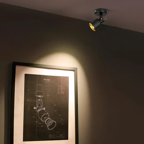Vista 2 de Aisilan - Foco de techo LED regulable negro y dorado para interiores, ajustable, 180 grados, monopointo, luz blanca cálida, 3000 K, 7 W