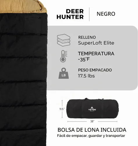 Vista 3 de TETON Sports Deer Hunter Sleeping Bag, Warm and Comfortable Camping Sleeping Bag, Teton Tough Canvas Shell for Camping, Hunting, and Cold Weather